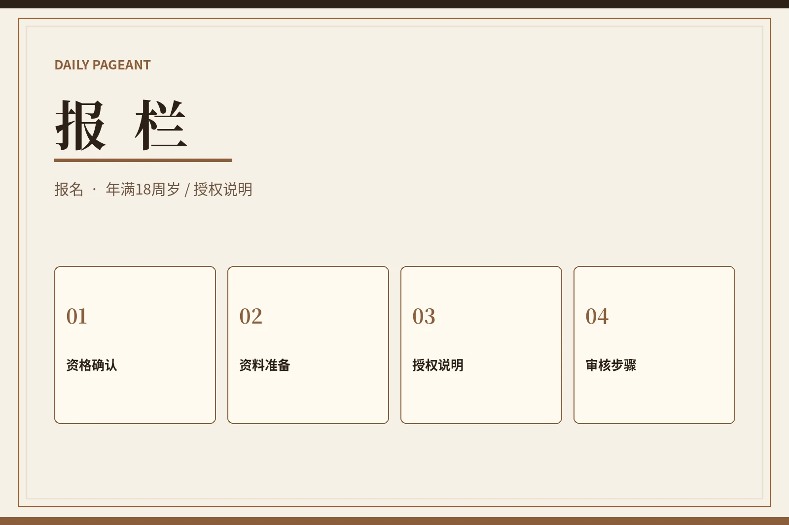 报栏:成年参赛者先读清规则,再准备资料